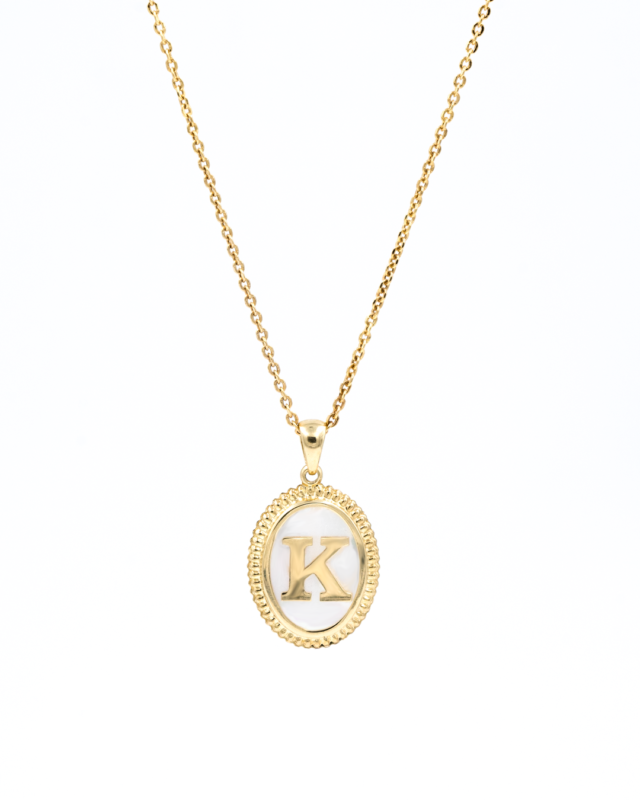 K Harfi Beyaz Zemin Altın Kolye