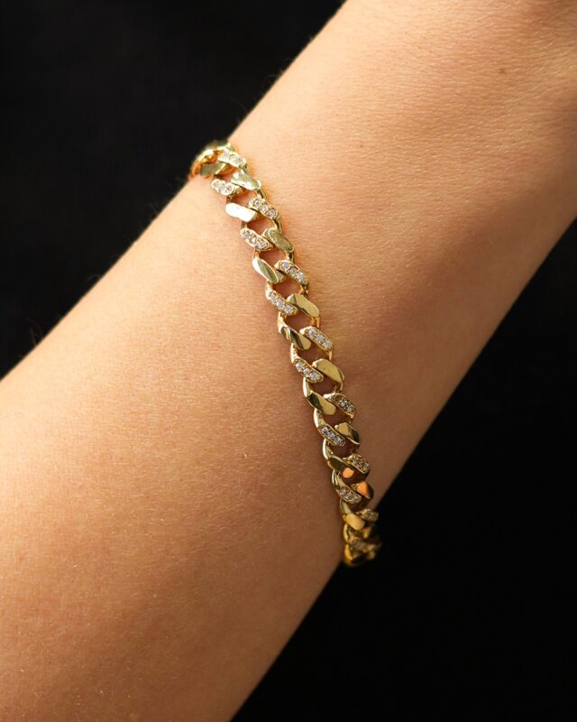 Taş İşlemeli Gurmet Zincir Bileklik – Işıltılı Modern Tasarım