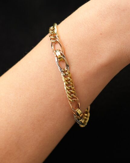 Üç Renk Burgu Detaylı Modern Figaro Zincir Bileklik 9 DSC02735