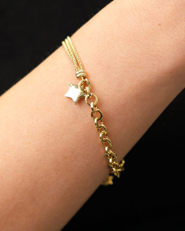 Çift Zincirli Altın Yıldız Figürlü Bileklik